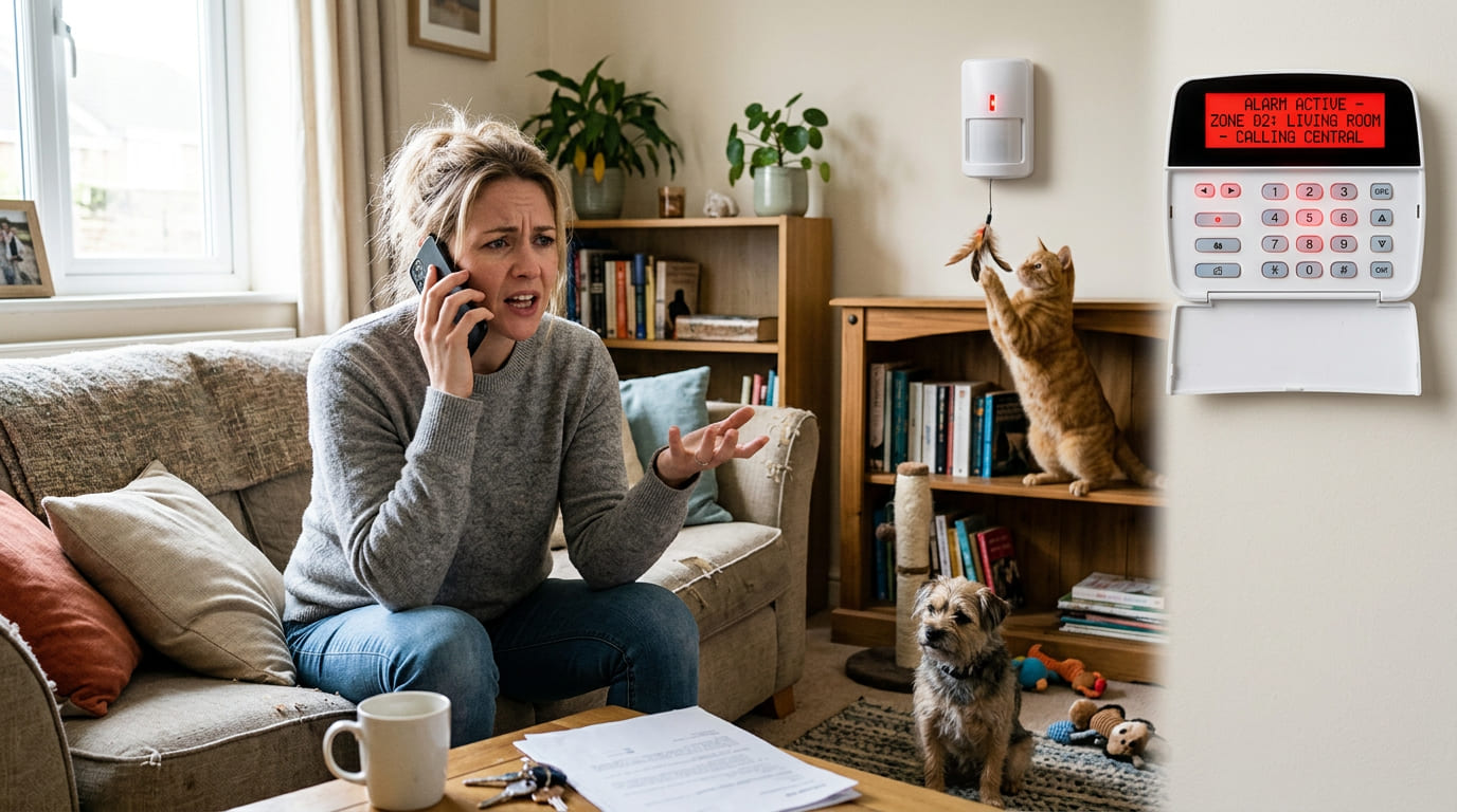 Mascota activando detector de movimiento, falsa alarma